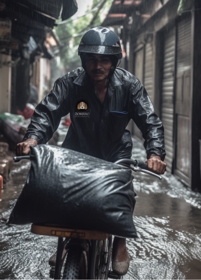 Delivery Person delivering in rainy season